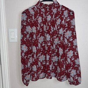 a.n.a Floral Burgundy Blouse